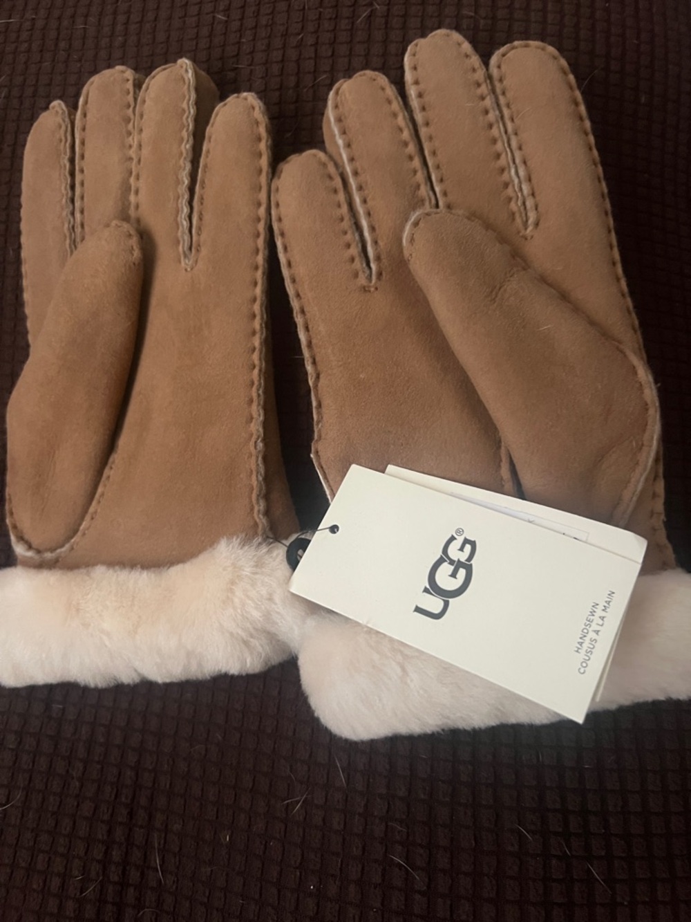 UGG Chestnut Suede Shearling Cuff Gloves